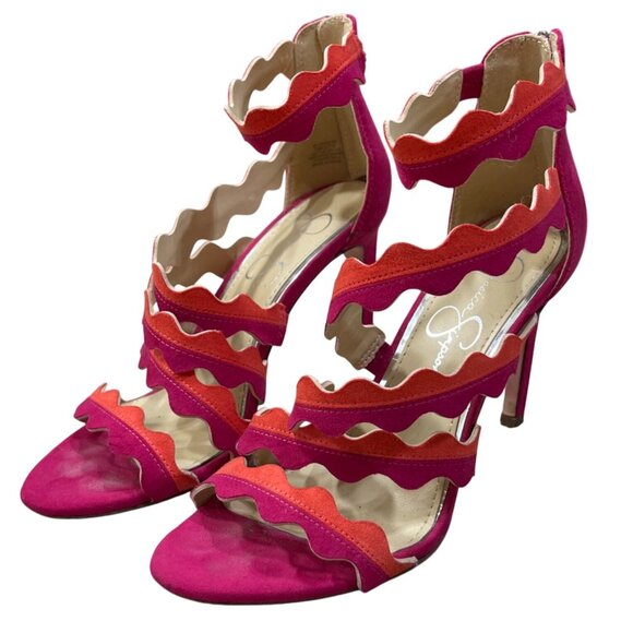 Jessica Simpson Caveena Strappy Heel Shoe Pumps Sandals Size 7M Pink Orange - Picture 2 of 14
